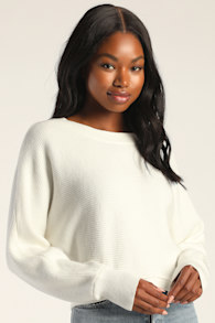 Fireside Flirt Ivory Ribbed Cropped Pullover Sweater 2