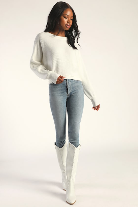 Fireside Flirt Ivory Ribbed Cropped Pullover Sweater 4