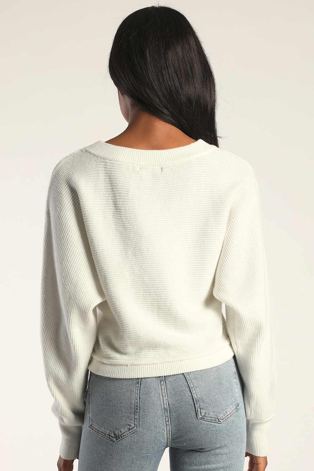 Fireside Flirt Ivory Ribbed Cropped Pullover Sweater
