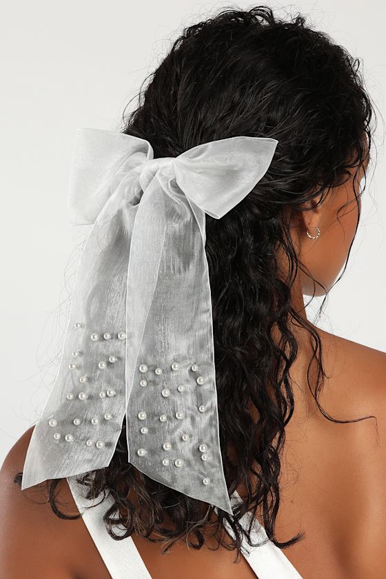 White Hair Clip Bow Hair Clip Pearl Hair Clip Organza Clip Lulus