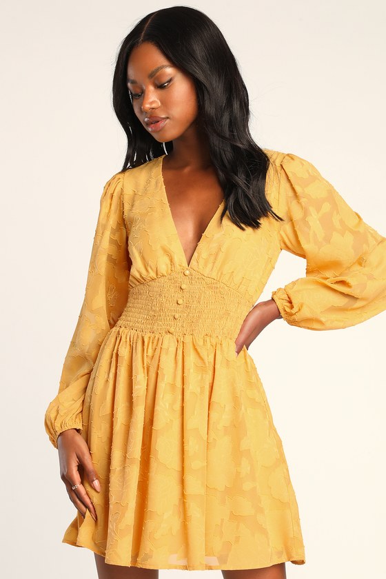 Tomorrow and Always Yellow Burnout Floral Mini Dress