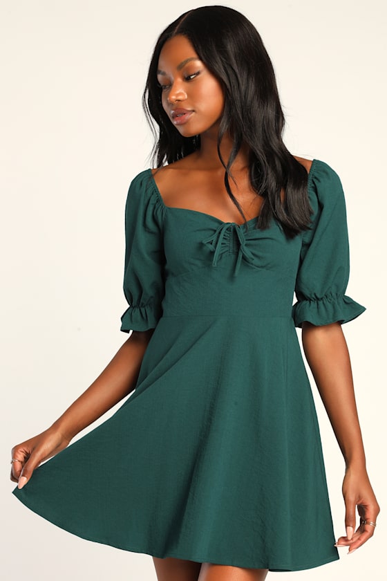 Elsie Emerald Green Puff Sleeve Mini Dress 1