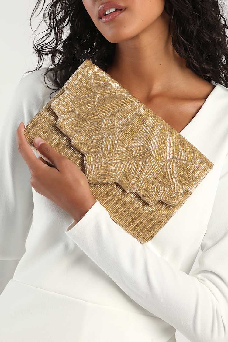 Gold Beaded Clutch - Envelope Clutch - Lotus Clutch - Lulus