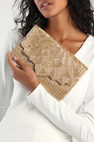 Shimmer Glimmer Gold Beaded Lotus Clutch 1