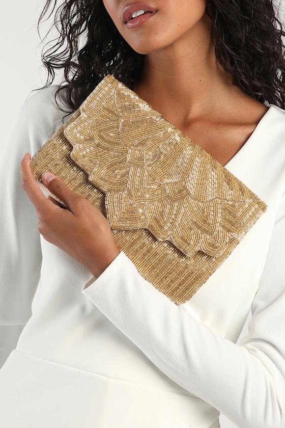 Shimmer Glimmer Gold Beaded Lotus Clutch 1