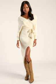 Fall into Fashion Ivory Dolman Sleeve Sweater Midi Dress