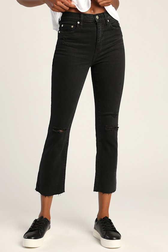 Shy Girl Black Distressed High-Waisted Cropped Flare Jeans 3