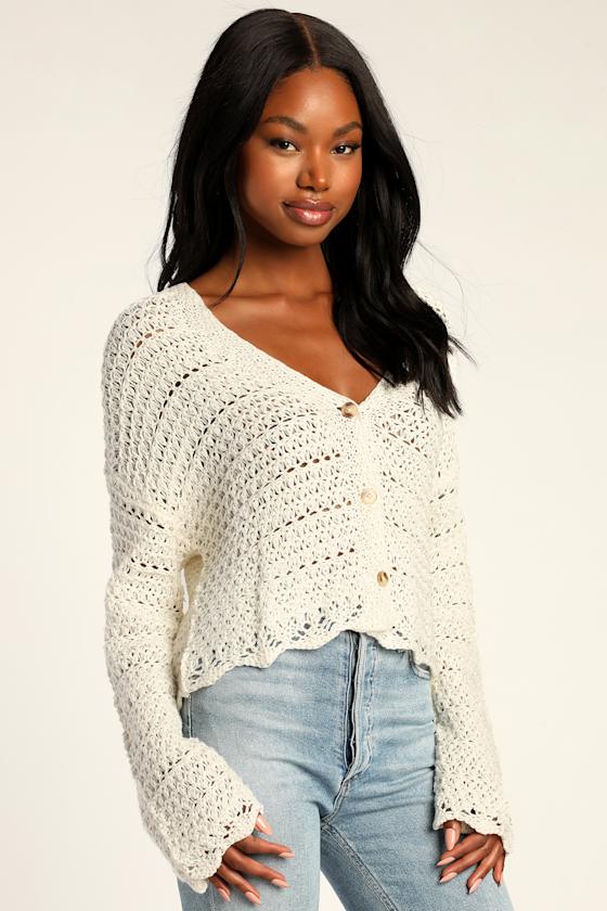 Weave It To Me Ivory Crochet Open Weave Cardigan 2