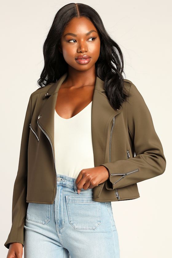 Living On the Edge Olive Green Moto Jacket 2
