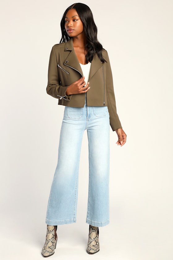 Living On the Edge Olive Green Moto Jacket 3