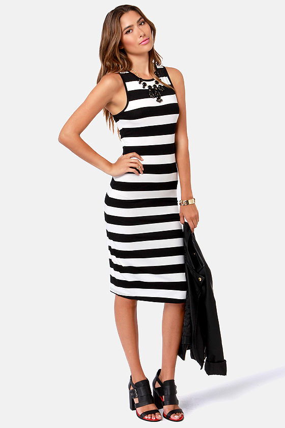 black and white striped sundress