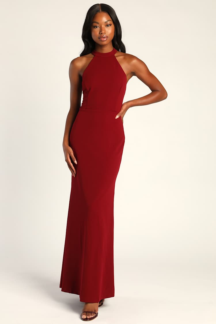 slim fit dress slacks A Line Halter Neck Burgundy Long Prom Dress, Halter Neck Burgundy Formal  Graduation Evening Dress, Burgundy Bridesmaid Dress cg13229
