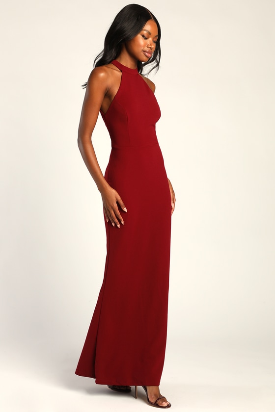 Like a Dream Burgundy Halter Mermaid Maxi Dress