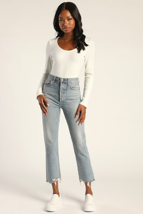 Cute as Usual Ivory Ribbed Scoop Neck Long Sleeve Bodysuit 3