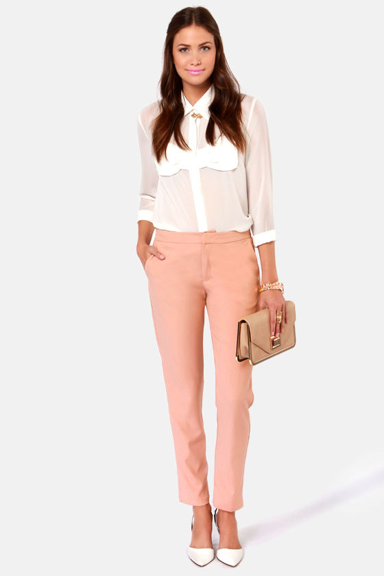 blush pants suit