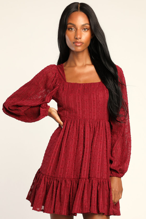 Burgundy Mini Dress - Long Sleeve Dress - Tie-Back Mini Dress - Lulus