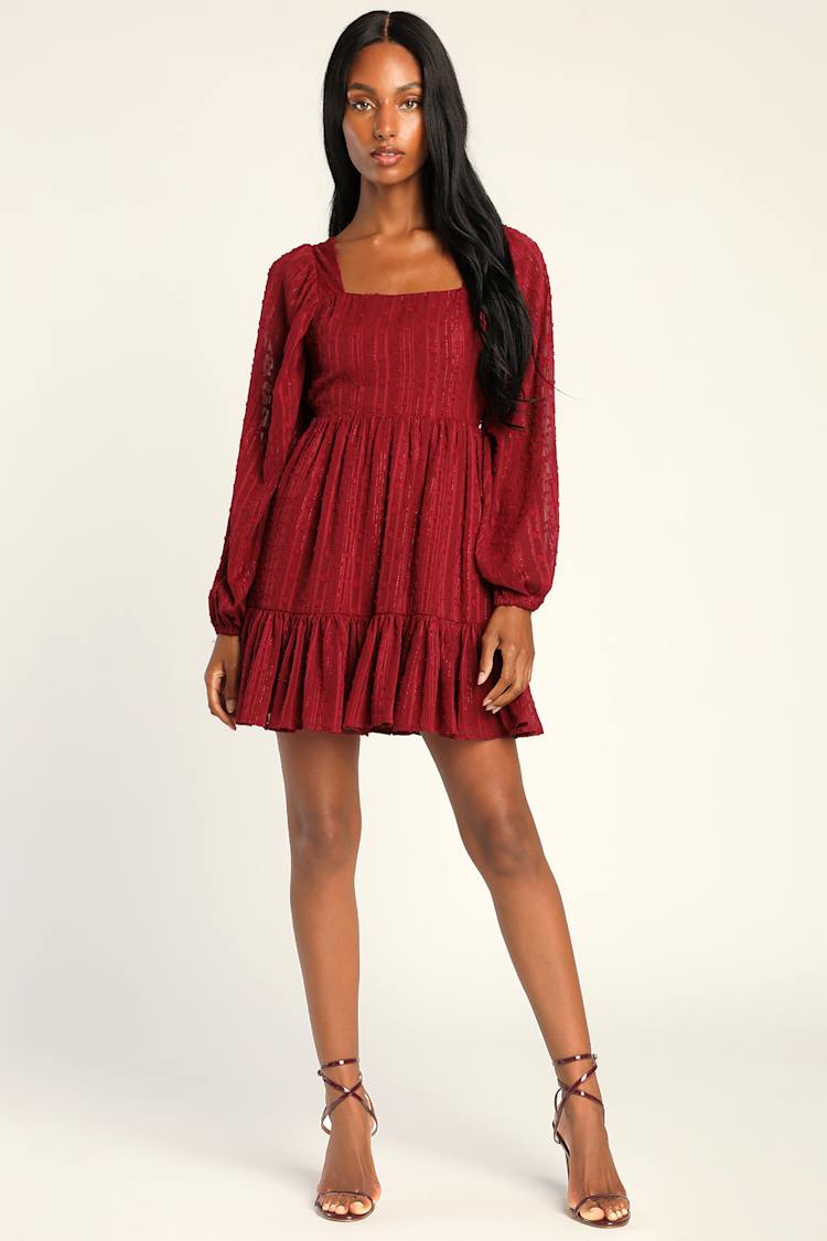 Burgundy Mini Dress - Long Sleeve Dress - Tie-Back Mini Dress - Lulus Burgundy Mini Dress - Long Sleeve Dress - Tie-Back Mini Dress - Lulus