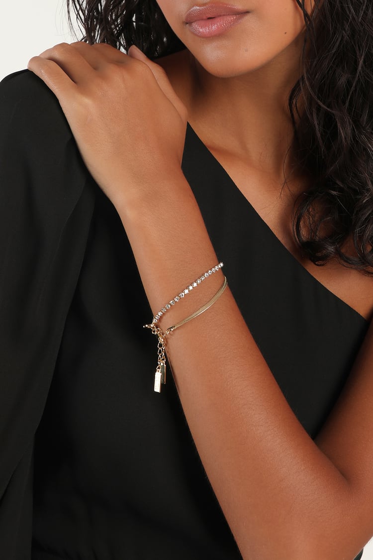 14Kt Gold Bracelet Set - Herringbone Bracelet - Tennis Bracelet - Lulus