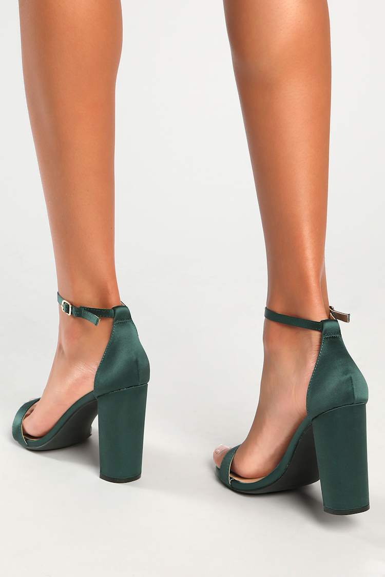 Emerald Green Satin Heels - Ankle Strap Heels - Single Sole Heels - Lulus