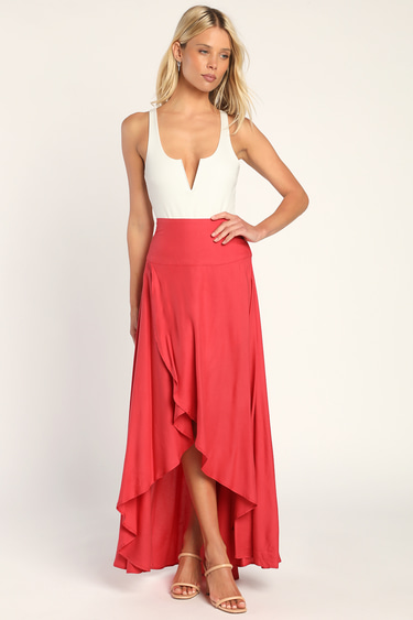 O'Neill Ambrosio Red High-Low Maxi Skirt