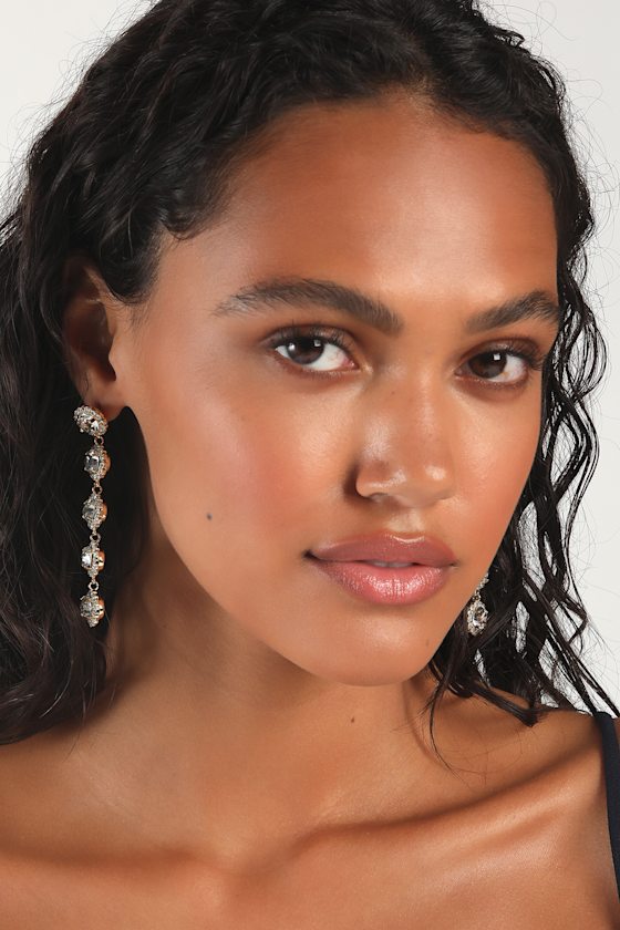 Gold Rhinestone Drop Earrings