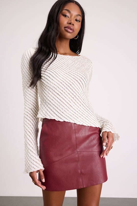 Harley Burgundy Vegan Leather Mini Skirt 1