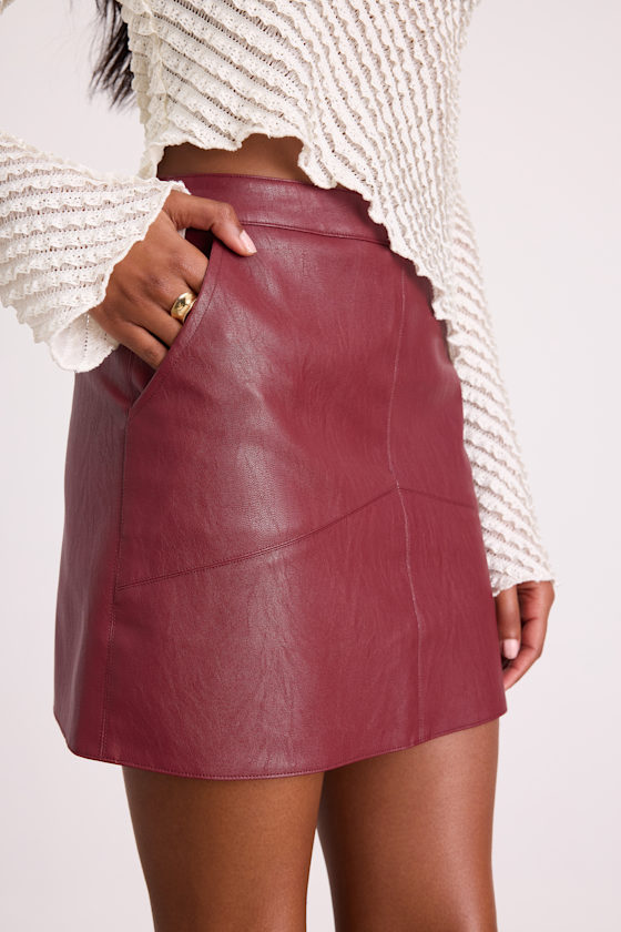 Harley Burgundy Vegan Leather Mini Skirt 3
