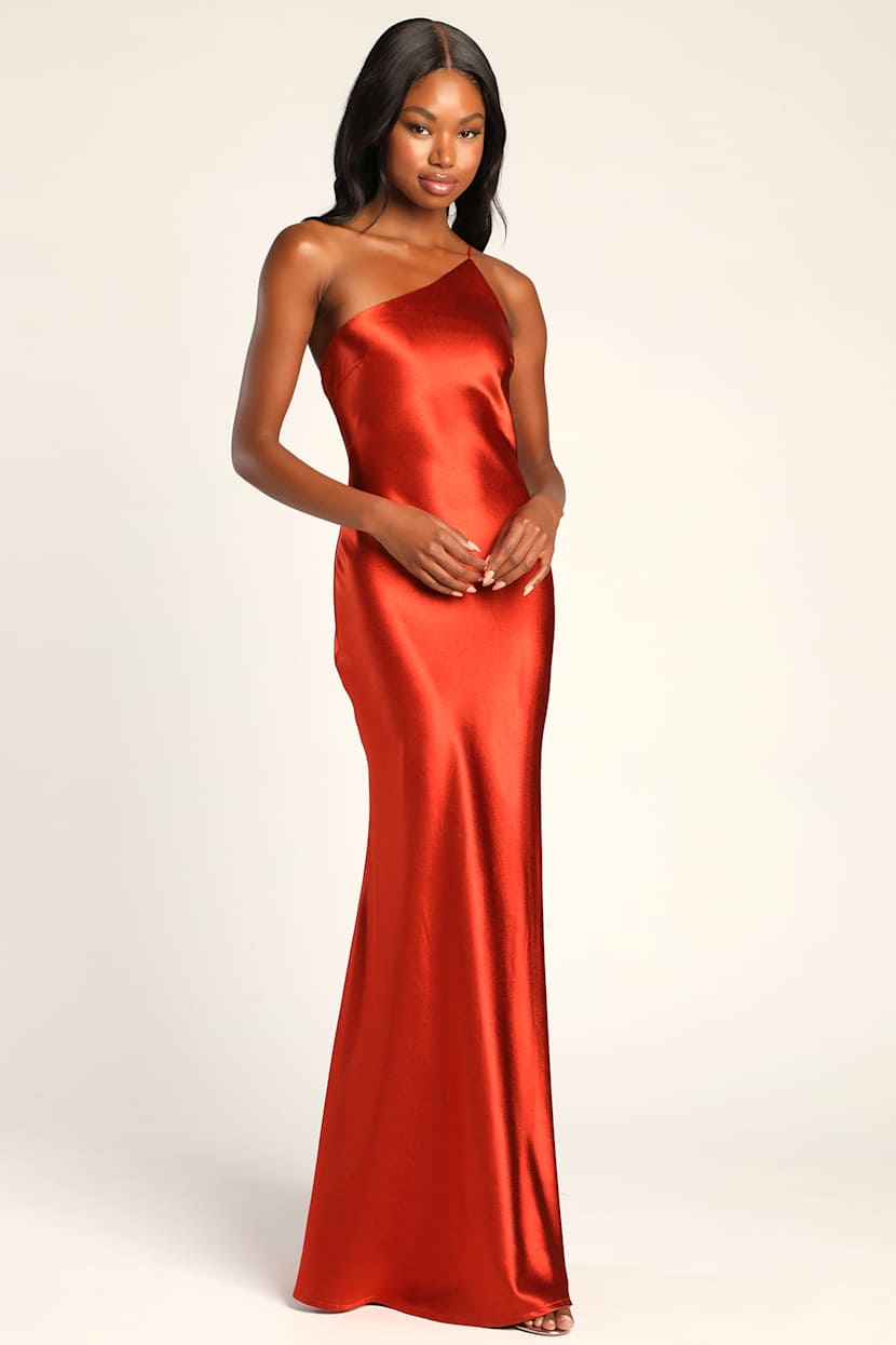 fitted lace wedding dress Burnt Orange Halter Mermaid Satin Maxi Dress – FancyVestido