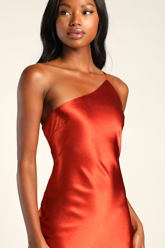 Rust Orange Satin Gown - Satin Maxi Dress - Satin Dress - Lulus