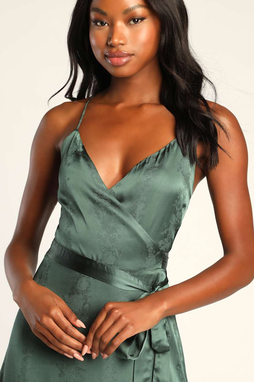 Elegant Long Dress Emerald Green Formal Dresses Lulus Emerald Green Maxi  Dress Satin Wrap Dress Jacquard Dress Lulus