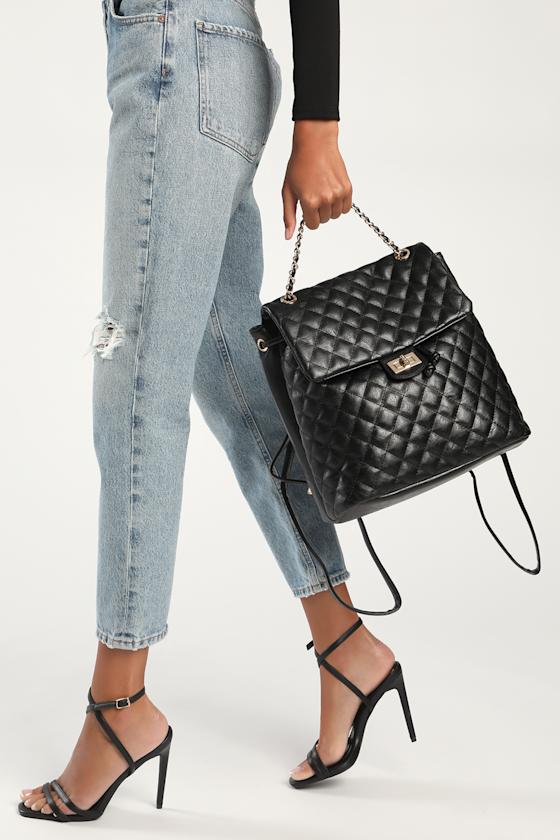 Westside Black Quilted Vegan Leather Backpack 1