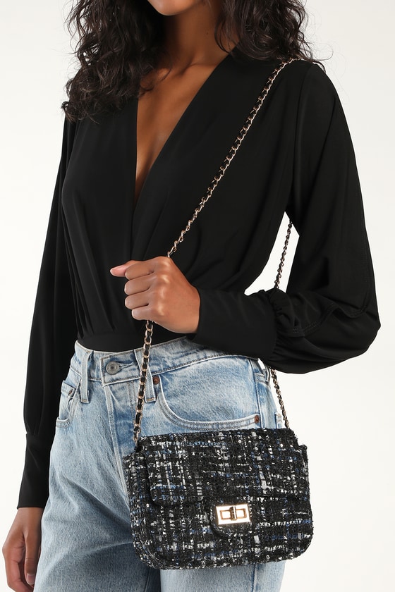 Lulus Spring Cheer Black Multi Tweed Crossbody Bag | ModeSens