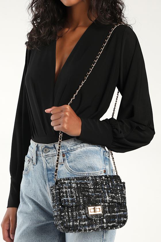 Spring Cheer Black Multi Tweed Crossbody Bag 1