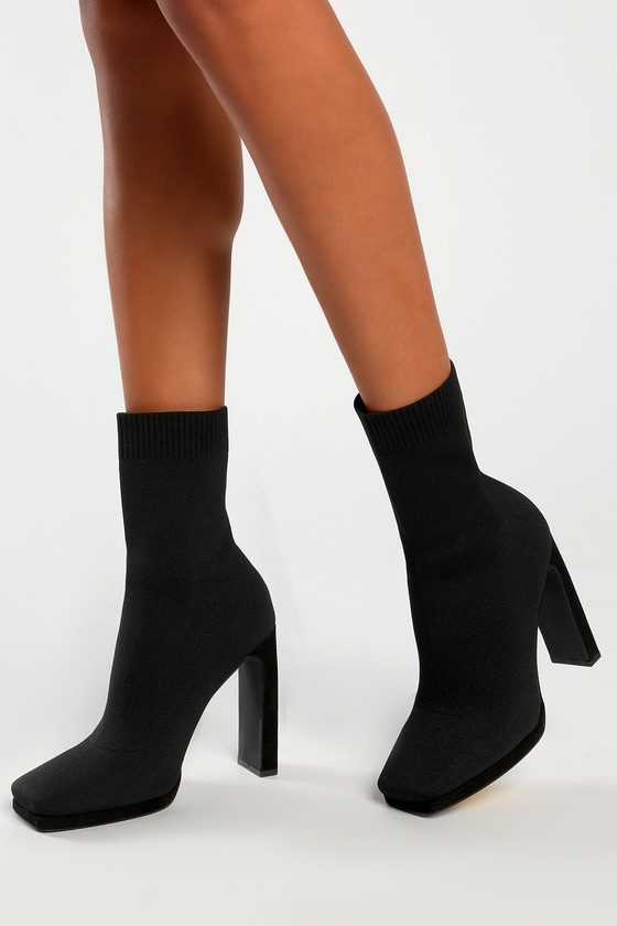 Black Boots - Knit Sock Boots - High Heel Boots - Mid-Calf Boots - Lulus