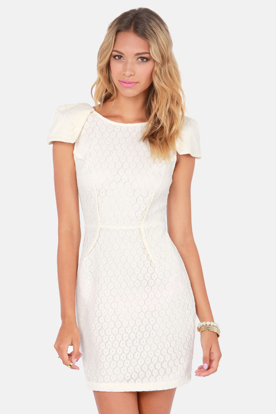 Pretty Cream Dress Lace Dress 42.00 Lulus