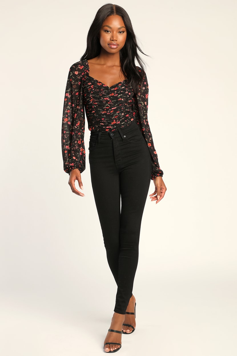 black floral long sleeve top