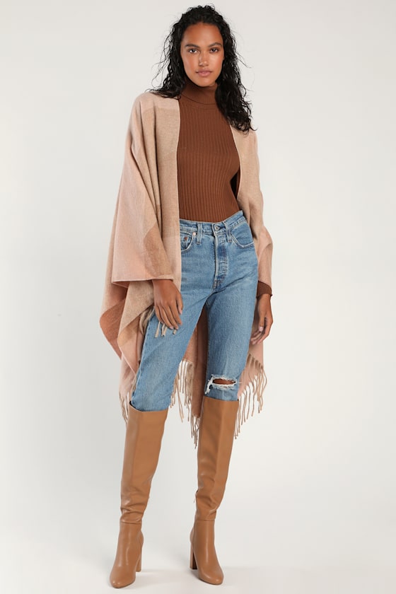 Warmest Feelings Beige and Blush Oversized Knit Wrap 2