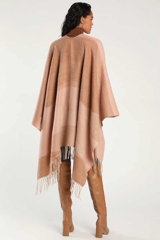 Warmest Feelings Beige and Blush Oversized Knit Wrap 3