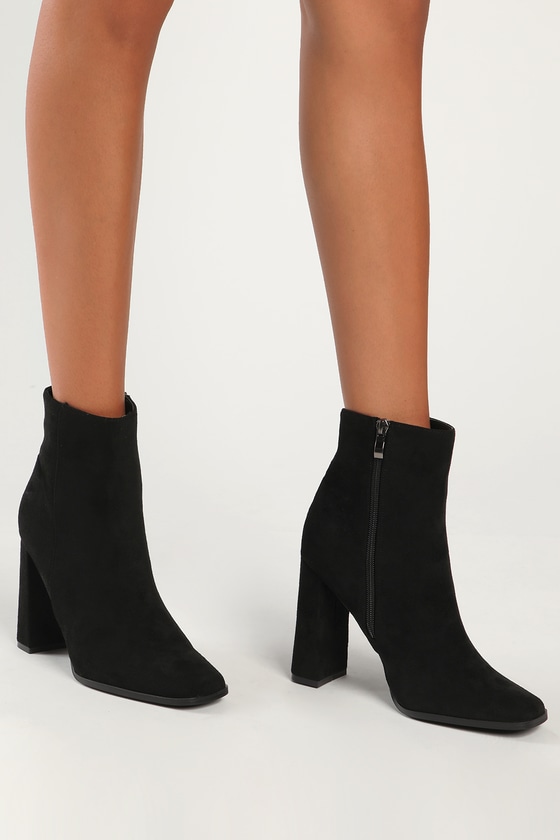 Lulus Andies Black Suede Mid-calf Square Toe Booties