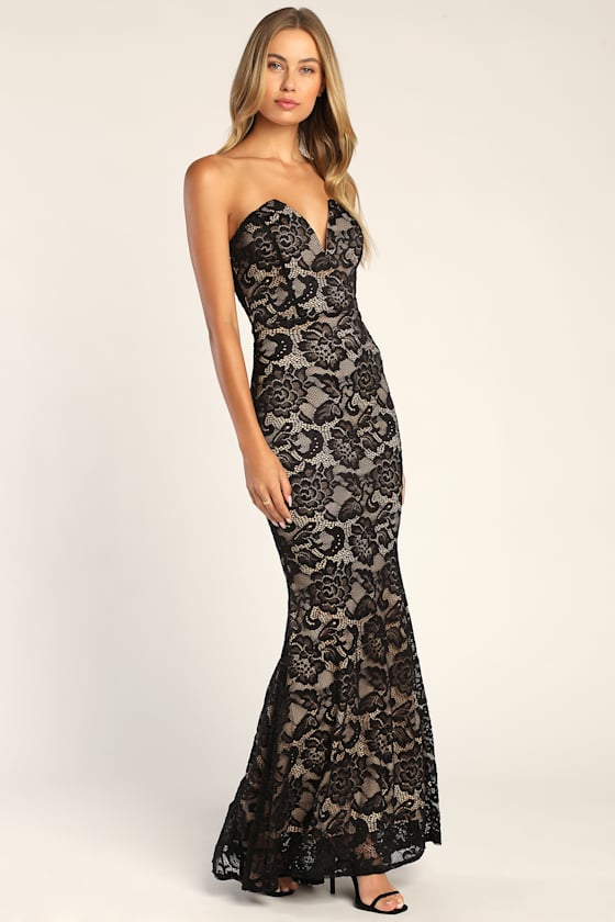 Black Lace Maxi Dress - Strapless Maxi Dress - Trumpet Maxi Dress - Lulus