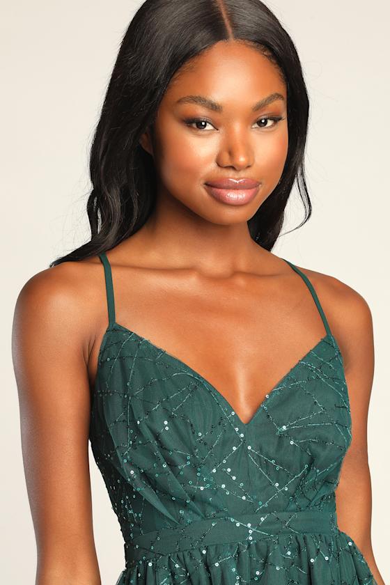 Reason to Glitter Dark Green Sequin Mesh Mini Dress 4