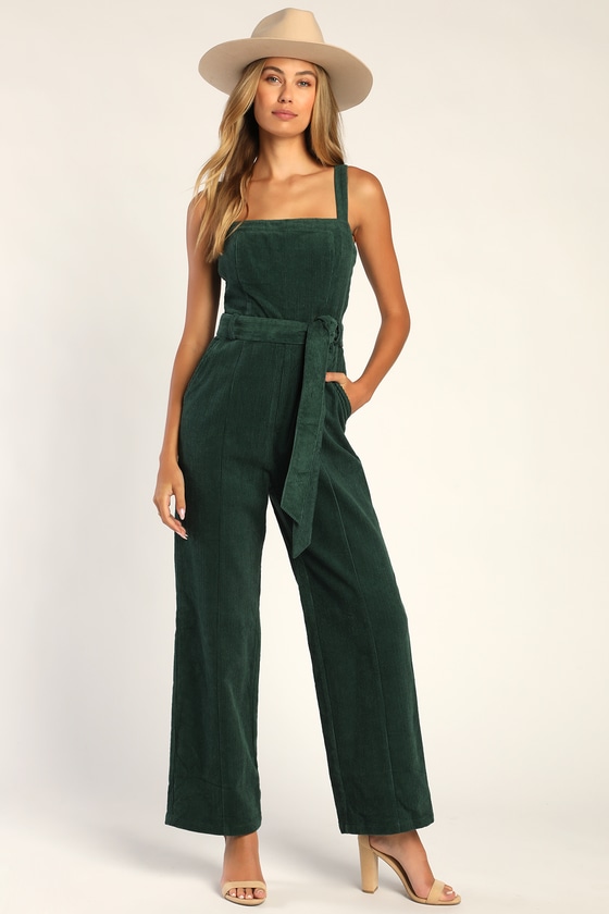 Lulus Cutie Season Dark Green Corduroy Wide-leg Jumpsuit