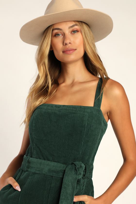 Cutie Season Dark Green Corduroy Wide-Leg Jumpsuit 3