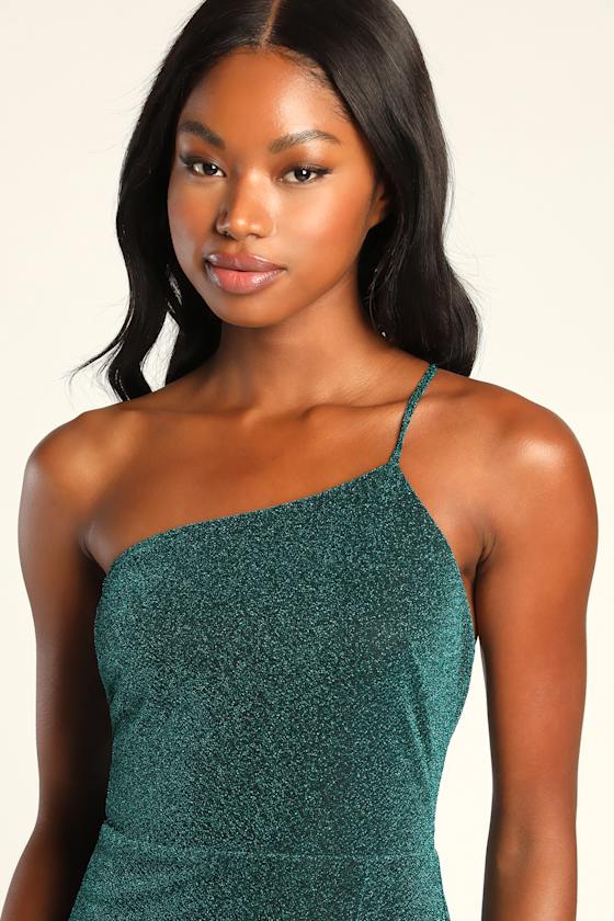 Stole the Spotlight Teal Sparkly One-Shoulder Midi Dress 3