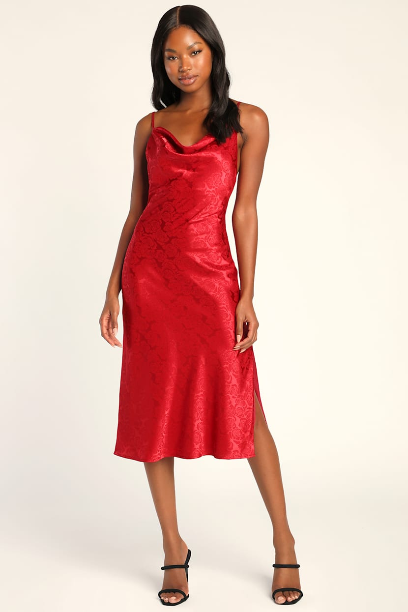 Red Slip Dress - Satin Midi Dress - Cowl Neck Dress - Lulus Red Slip Dress - Satin Midi Dress - Cowl Neck Dress - Lulus