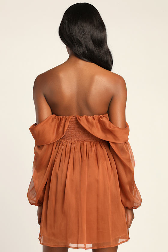 Dream Desire Rust Brown Off-the-Shoulder Long Sleeve Mini Dress 5