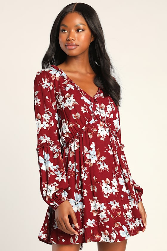 Lulus Lovely Blooms Burgundy Floral 