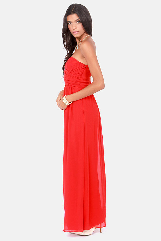 Lovely Red Dress Strapless Dress Maxi Dress 71.00