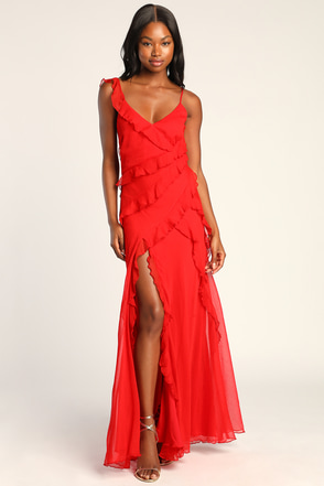 Red Tiered Maxi Dress - Ruffled Dress - Lace-Up Maxi Dress - Lulus