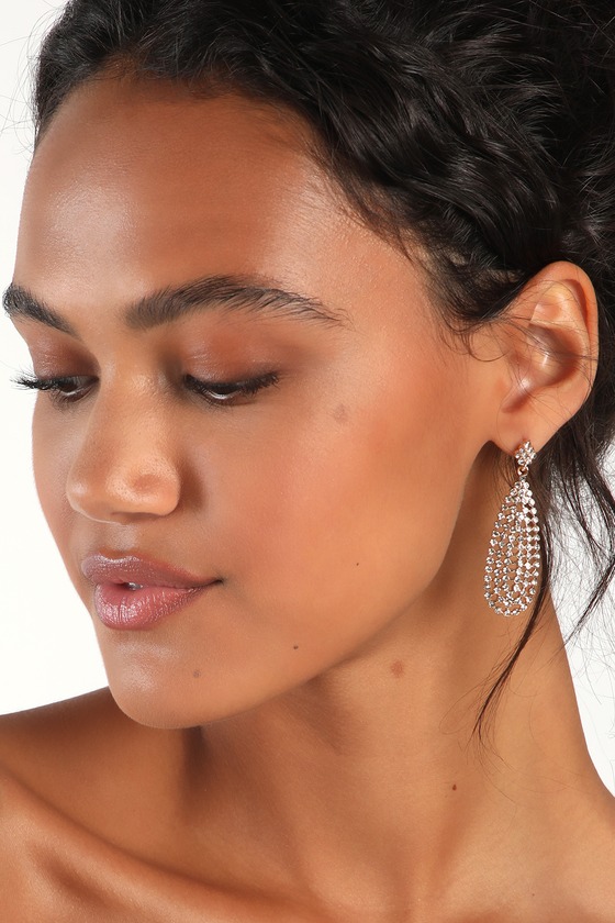 Gold Rhinestone Earrings - Teardrop Earrings - Pendant Earrings - Lulus
